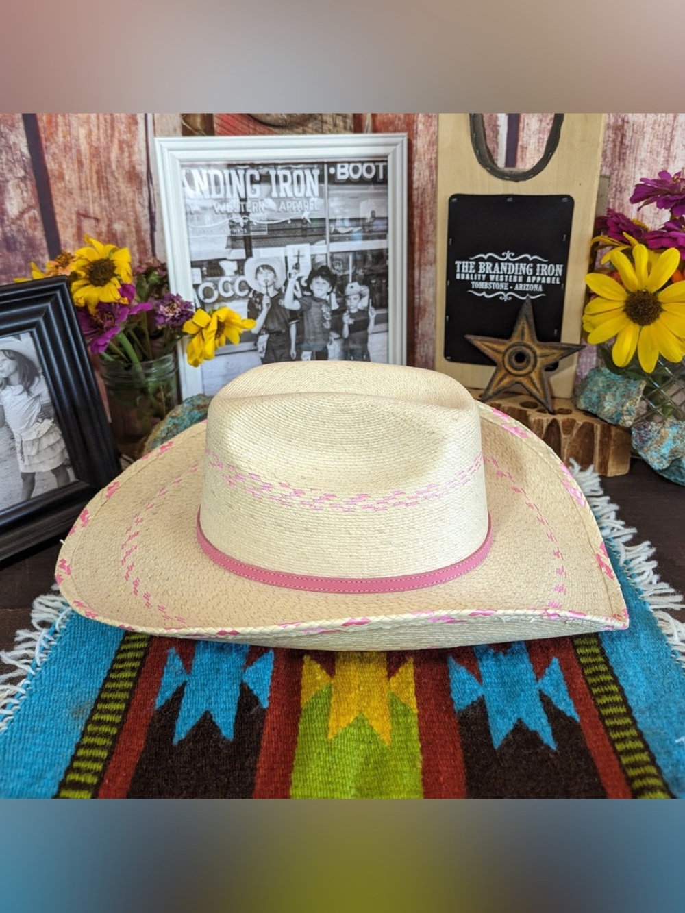 ATWOOD HAT CO. LADIES' CATTLEMAN STRAW COWBOY HAT Pink Trim